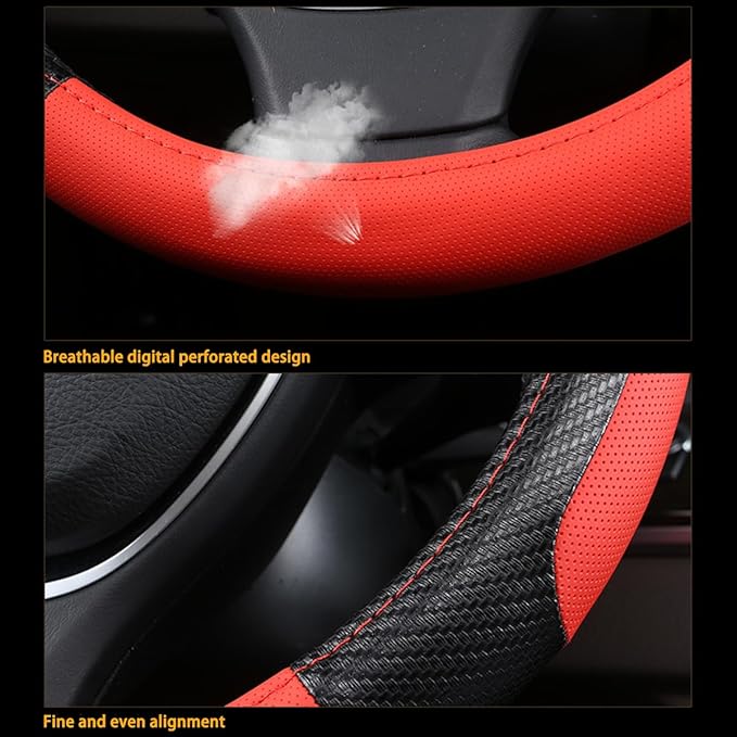 zipelo Elastic Stretch Steering Wheel Cover, Microfiber Breathable Ice Silk, Universal 15 Inch Anti-Slip Car Steering Wheel Protector, Warm in Winter and Cool in Summer for Women (Style1-Red)