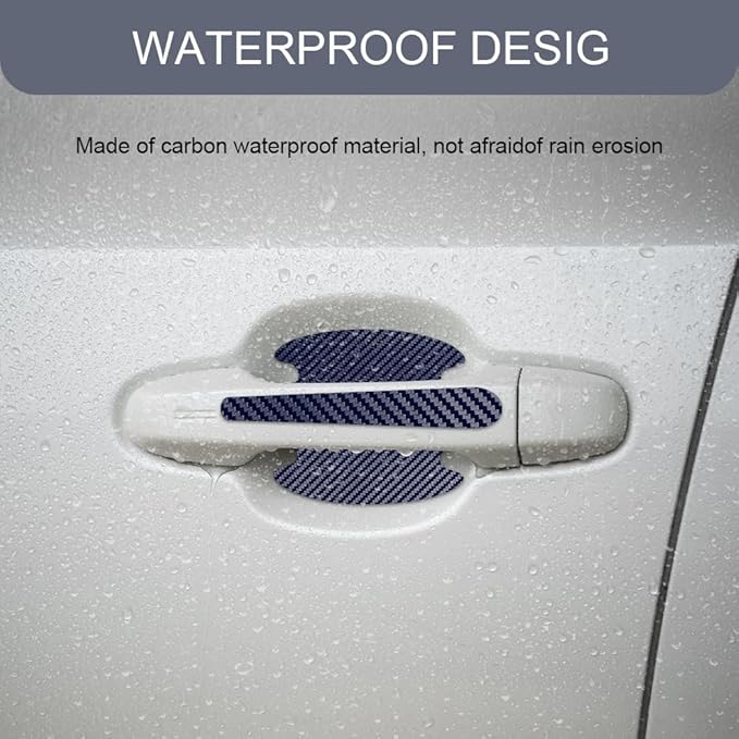 8PCS Car Door Handle Scratch Protector, Car Door Handle Sticker, Carbon Fiber Auto Doors Handles Paint Guard Cover, Waterproof Auto Paint Guard Protective Films Fit for Most Vehicles (Blue)