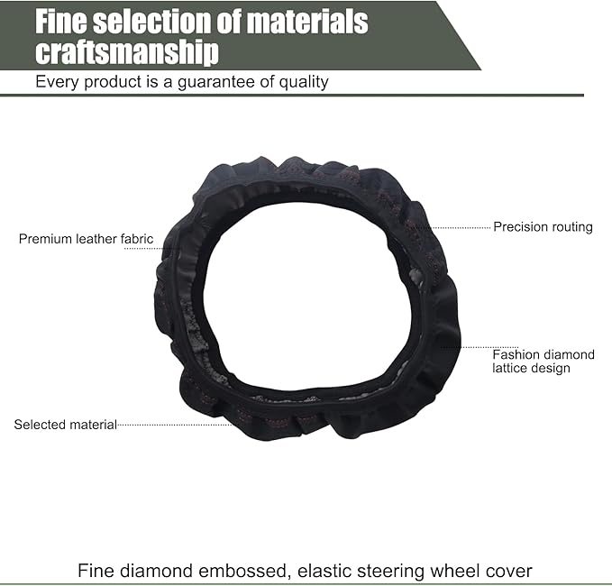 1 PC Car Steering Wheel Cover, 14.96In Waterproof Breathable Leather Vehicle Steering Wheel Anti-Slip Accessories, Universal Automotive Steering Wheel Protector for Truck SUV (Black & Red)