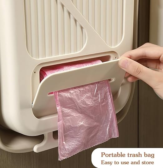 Hanging Kitchen Trash Can, Collapsible Trash Can for Kitchen, 2.1 Gallon Foldable Waste Bin for Kitchen/Bathroom/Car (White), Pe038-trashcan-White