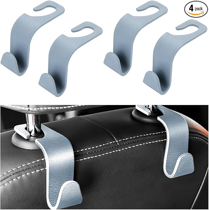 HZEL Car Seat Headrest Hook, 4PCS Vehicle Back Seat Hanger Hook for Purse Coat Umbrella, Multifunctional Auto Interior Storage Organizer Accessories, Universal for SUV RV Truck (Gray)