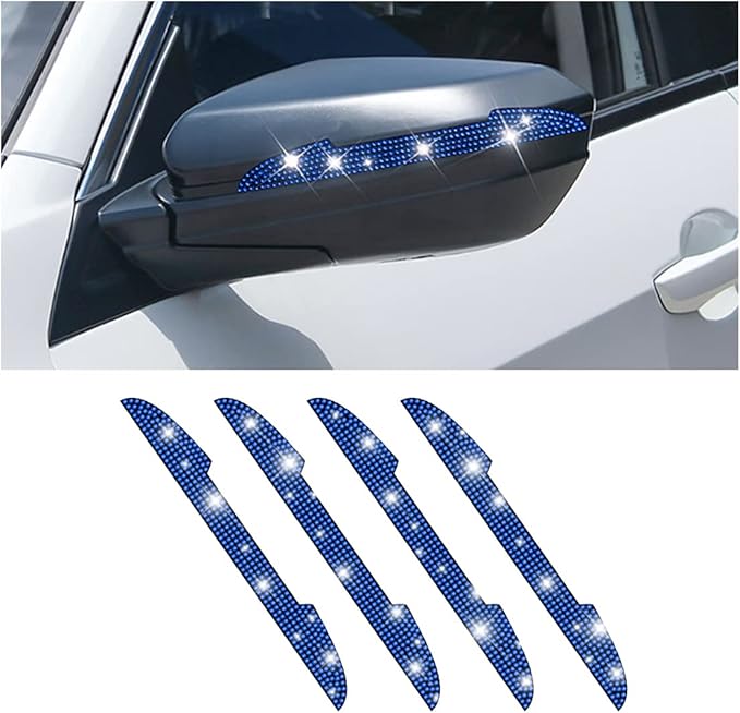 4 PCS Bling Rhinestone Car Door Handle Scratch Protector, Universal for All Cars, Vehicles, SUVs, Car Side Rearview Mirror, Car Door Edge Guard, Car Exterior Accessories for Women Men (Blue)