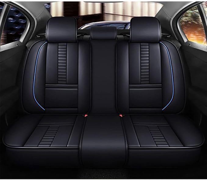 Niscarda for Volkswagen Taos Seat Covers 2022-2024, 3D Protection Faux Leather Seat Protector Car Interior Covers with 2 * Neck Pillow & 2 * Lumbar Support (Black and Blue, Full Set)