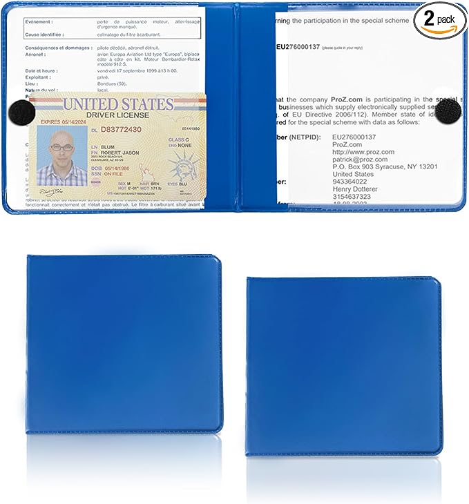 2 PCS Car Registration and Insurance Holder, 10.6''×4.8'' Essential Auto Card Glove Box Organizer with Closure, Vehicle Interior Accessories Perfect for Documents, Cards