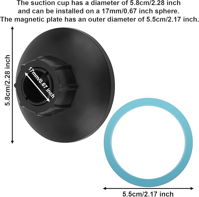 Magnetic Phone Mount Base, 0.67 Inch/17mm Phone Holder Ball Head Socket Accessories Compatible with iPhone 16 15 14 13 12 for Car Dashboard Air Vent Windshield Attachment