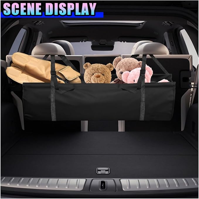 Hanging Car Trunk Organizer, Large Capacity Backseat Storage Bag with Adjustable Straps, Waterproof Collapsible Cargo Bag for Car SUV Truck (Black)