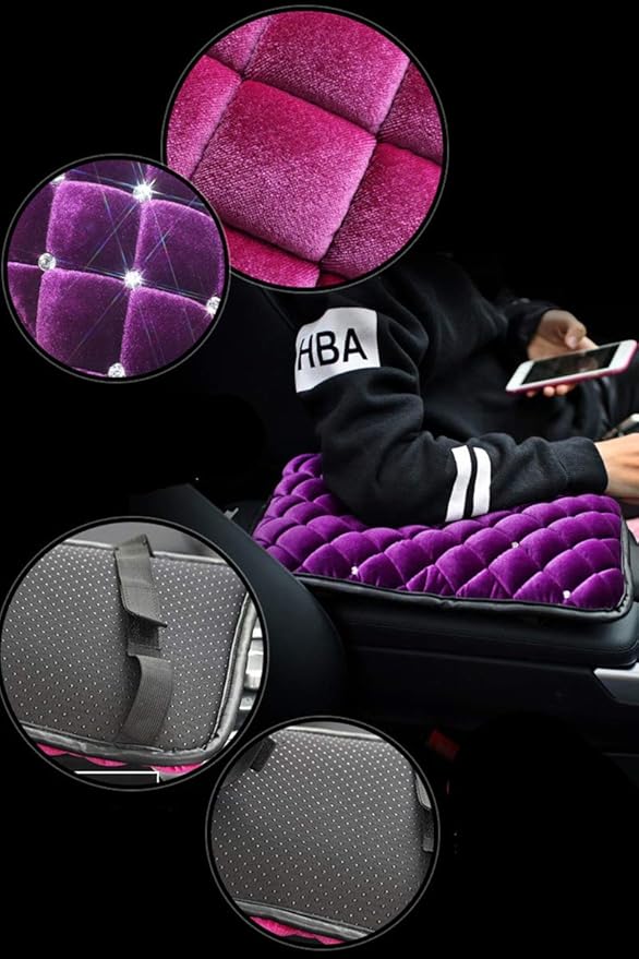 Evankin Vehicle Center Console Armrest Cover Pad,Soft Comfort Center Console Armrest Cushion for Car,Stylish Plush Design Car Armrest Cover Seat Box Cover Protector Universal Fit,Purple