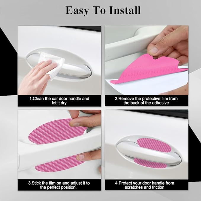 4PCS Car Door Handle Cup Scratch Protector, Car Door Handle Sticker, Scratch Auto Door Protective Film, Car Accessories Car Door Handle Protective Films Universal for Cars (Pink, 4PCS)