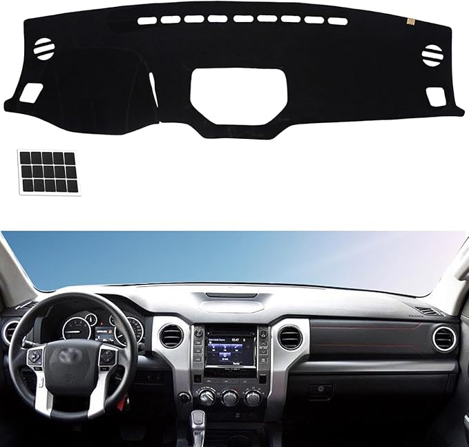 TUCAREST Dash Cover Fit for 2014-2021 to-yota Tundra Nonslip Car Dash Board Mat Sunshade No-Glare and Slip Pad Carpet Sunshield Protector (Without HUD and Intermediate air Outlet) Flannel Black