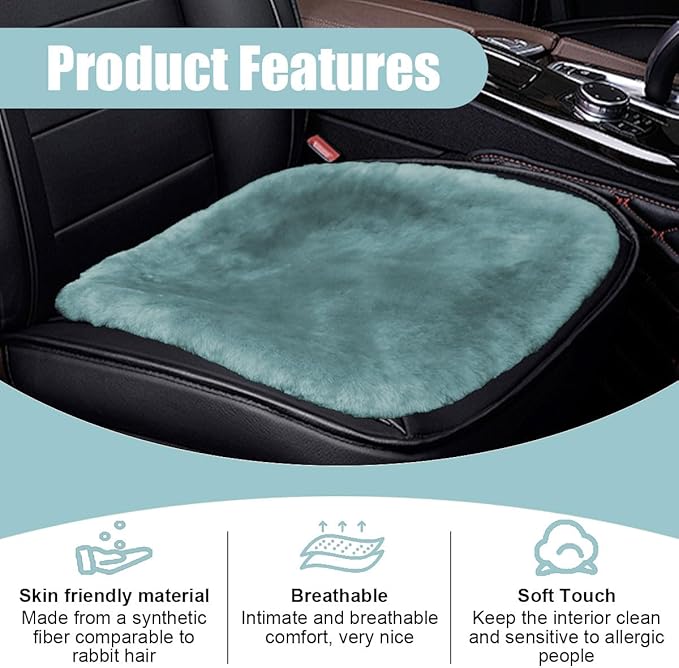 Sheepskin Car Seat Cushion, Soft Comfort Winter Driver Seat Cover, Fluffy Faux Fur Front Seat Pad, Car Seat Protector Pad for Office Chair, Universal Interior Accessory for Car SUV Truck (Grey)