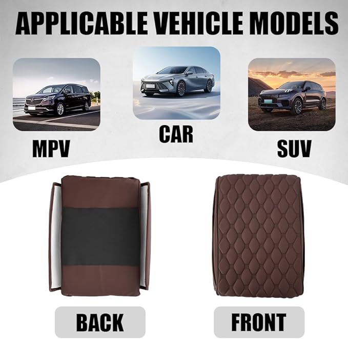 Upgraded Car Center Console Cover, Armrest Cover for Car, Waterproof Leather Auto Armrest Cover Protector with 2 Pocket, Comfortable Arm Rest Box Cushion Pad for Vehicles, Trucks (Coffee)