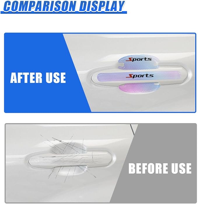 8PCS Laser Car Door Handle Protector, Anti-Scratch & Bumping Auto Door Bowl Protector with Reflective Design, Universal Self-Adhesive Vehicle Exterior Decoration Accessories(Sport)