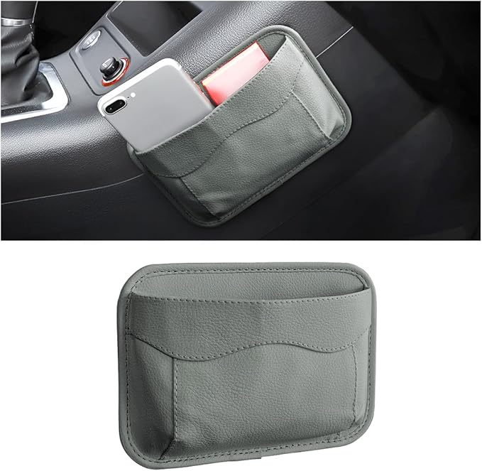 Car Seat Side Pocket Organizer, PU Leather Pen Phone Sunglasses Holder Tray Pouch Seat Gap Filler, Mini Storage Bag Car Interior Accessories for Auto Seat Door Window Console (Gray)