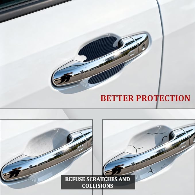 4PCS Car Door Handle Scratch Protectors, Car Door Handle Sticker, Carbon Fiber Anti-Scratches Auto Bowl Protectors, Waterproof Cup Paint Guard Protective Films for Most Vehicles (Blue 4PCS)