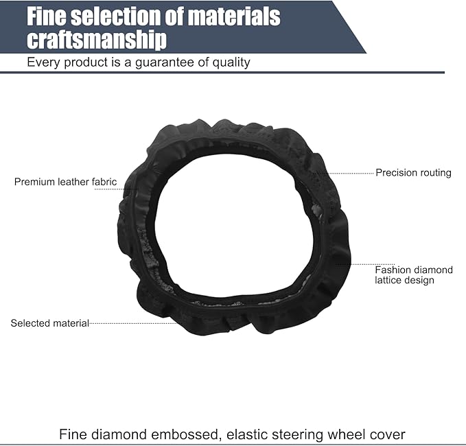 1 PC Car Steering Wheel Cover, 14.96In Waterproof Breathable Leather Vehicle Steering Wheel Anti-Slip Accessories, Universal Automotive Steering Wheel Protector for Truck SUV (Black)