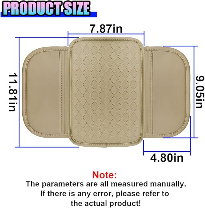 Leather Car Center Console Cover, Anti-Scratch Auto Middle Console Protective Cushion with 2 Storage Bags, Universal Waterproof Vehicle Armrest Pad Accessory for Sedan, SUV, Truck (Beige)