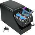 Center Console Organizer for Minivans, SUVs & Middle Van Seats - Floor-Mounted Lockable Storage Box with Dual Cup Holders, 7-Color Ambient Light & Wireless Charging, Ideal for Vehicle Interior