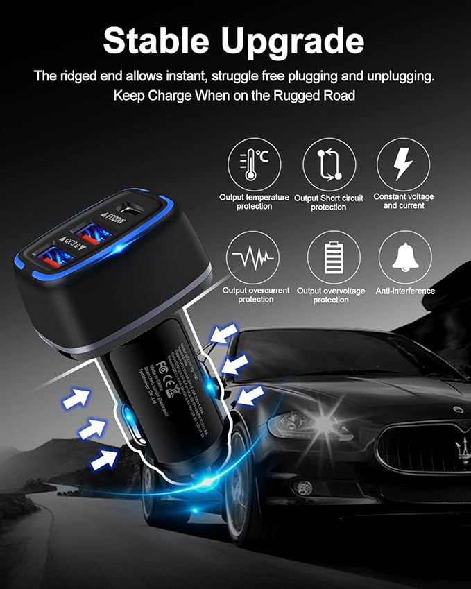 AILKIN 56W PD USB C Car Charger, Type-C Super Fast Power Charging Block 3-Port USB A & USBC Auto Cargador Carro Lighter Adapter for iPhone, iPad, Samsung Galaxy, LG, Google Pixel, Moto, USB-C&A Port