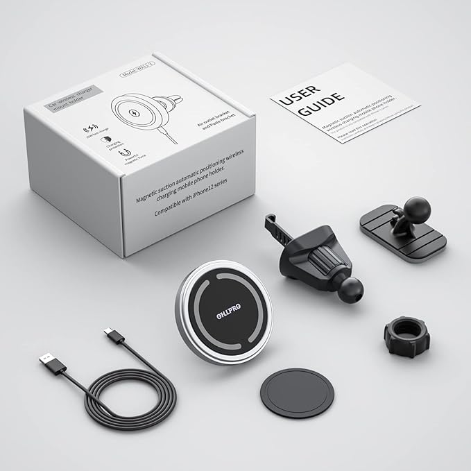 Magnetic Wireless Car Charger Compatible with MagSafe Car Charger Mount, 360° Adjustable Auto Alignment Air Vent Mount for iPhone 13/13 Pro/13 Pro Max/13 Mini/iPhone 12/12 Pro/12 Pro Max,(Silver)