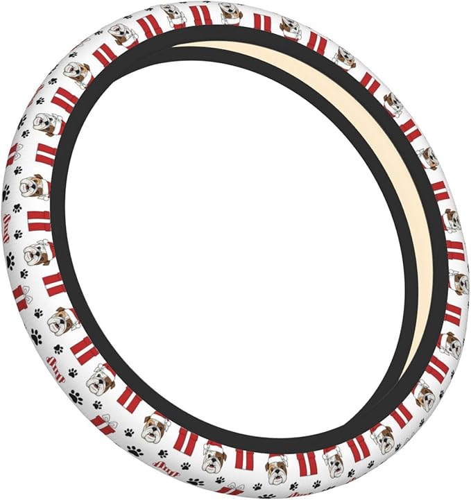 Elastic Steering Wheel Cover, Christmas Bulldog Universal 15 Inch Non-Slip Breathable Steering Wheel Protector, Car Accessories Fit Auto, Suvs, Truck, Sedans
