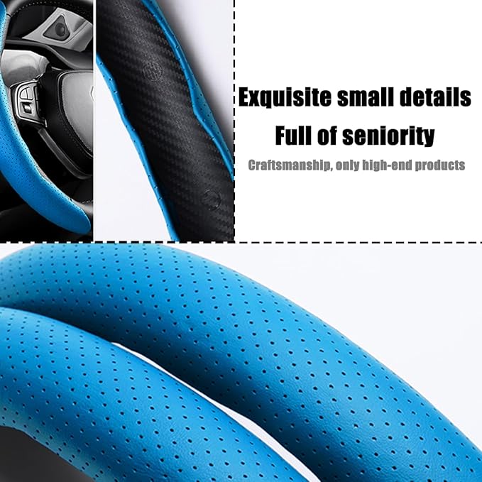 LoyaForba Car Steering Wheel Cover, Universal 15 Inch Leather Segmented Auto Steering Wheel Protector, Anti-Slip and Soft Breathable, Car Interior Accessories for Most Vehicle, SUV, Truck (Blue)