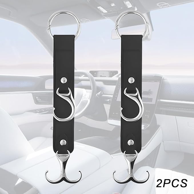 Car Seat Headrest Hook, 2PCS 3 in 1 Leather Vehicle Seat Back Hanger Holder for Grocery Purse Cloth Handbag, Automotive Backseat Storage Organizer, Universal for Truck SUV Sedan (Black)
