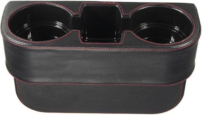 IOKONE Car Cup Holder, Auto Cup Drink Holders，Multifunctional Auto Front Seat Organizer with PU Leather Cover, Gap Filler Storage Box Coin Bucket Console Side Pocket Cell Mobile Phone Holder (Black)