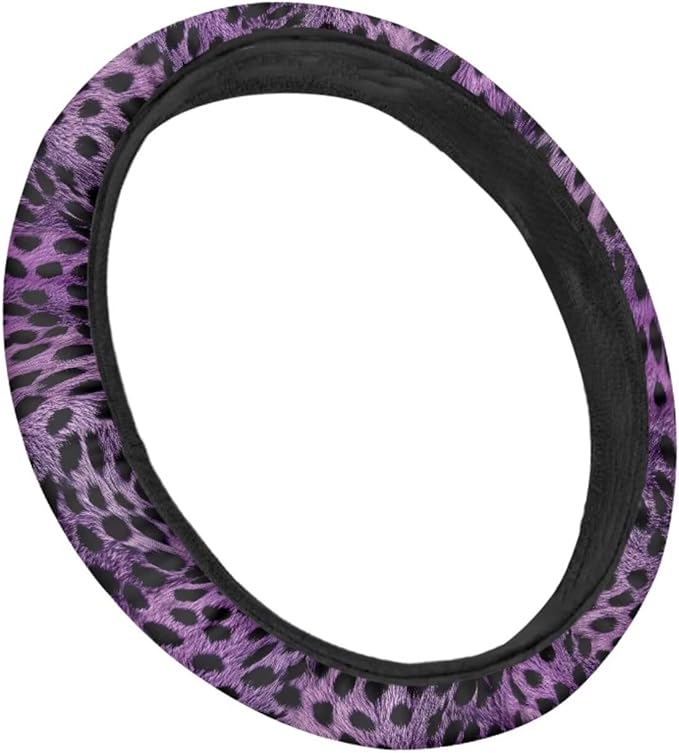Universal Non-Slip Steering Wheel Cover, 15-inch Polyester Material Driving Accessories, Adjustable for Car and Truck(Artistic Amethyst Leopard)