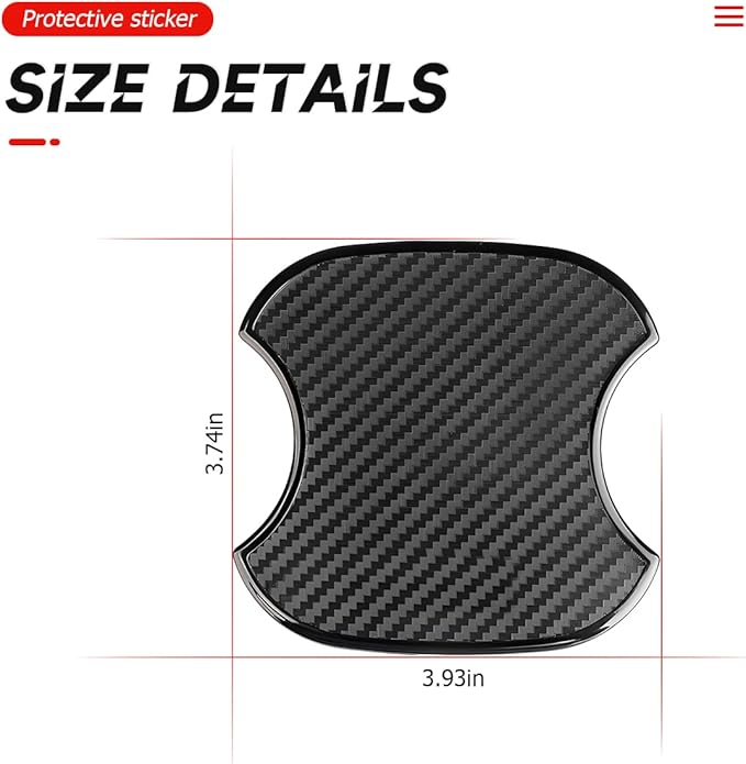 4Pcs Car Door Handle Stickers, 3D Carbon Fiber Texture Auto Door Cup Protective Film, TPU Scratch Protector Cover Guard Pad, Vehicle Door Bowl Paint Cover, Universal for Most Models (3.74''×3.93'')