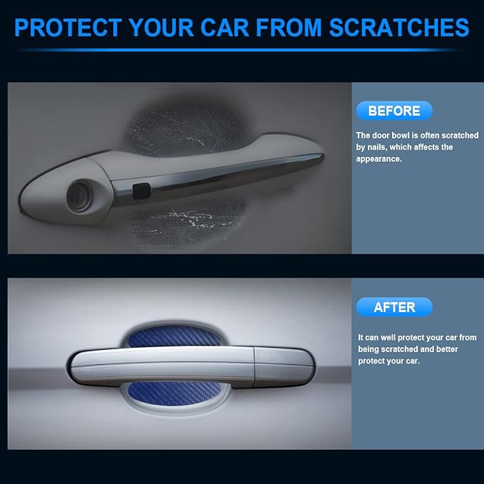 4PCS Universal Carbon Fiber Anti-Scratches Auto Door Handle Protective Film, Door Handle Protector Sticker, Paint Cover Guard Stickers Fit for Most Car Handles (Blue)