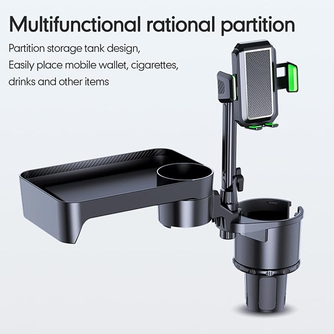 Cup Holder Tray for Car, Upgrade 4 in 1 Adjustable Detachable Car Food Table Tray with Solid Base & Phone Slot,Car Cup Holder Expander with 360°Rotation Tray for Travel Road Essential S