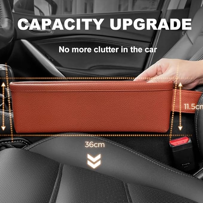 Tumecos Car Seat Pockets PU Leather Car Console Side Organizer Seat Catcher Holders Compatible with Phone Key Wallet Phone Sunglasses 2 Pack (Black)