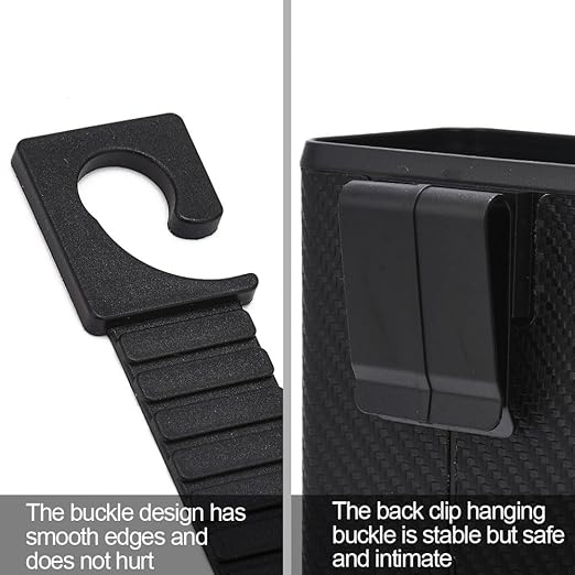 Mini Car Trash Can Multifunctional Mounted Garbage Bin Storage Box with Back Clip and Hanging Hook for Door Back Seat, Carbon Fiber