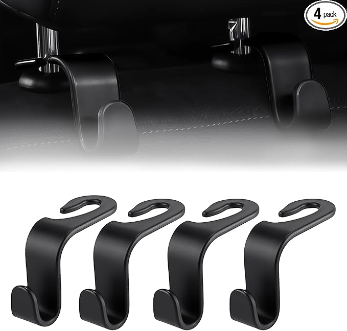 4 PCS Car Headrest Hooks - 360 Rotatable Auto Back Seat Storage Organizer, Universal Vehicle Car Organization Hangers for Purses, Bags, Cloths & Water Bottles Hook Seat Accessories, Black