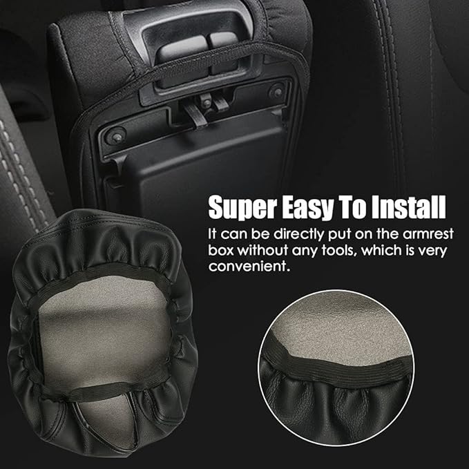 sportuli Center Console Cover Anti-Scratch Leather Armrest Pad Replace for 2019-2024 2025 Dodge RAM 1500 2500 3500, for All Makes & Models with Bucket Seats (Black Stitches)
