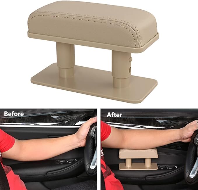KACEPAR Arm Wrist Rest Support Adjustable Height Comfort Pad, Car Door Armrest Rest Pad Adjustable Height Car Armrest Left Elbow Support, Universal Fit for Most Car - Black with Red Stitches