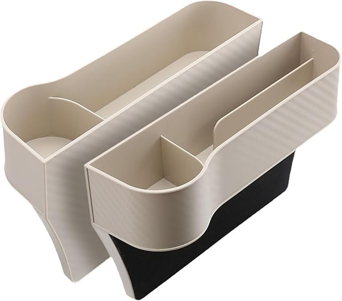 Leather Multifunctional Car Seat Organizer, Cars Seat-Gap Filler with Cup Holder, Multipurpose Backseat Car Seats Organizer Front Seats, Auto Storage Bag for Cars Console Side (Beige,Left Seat)