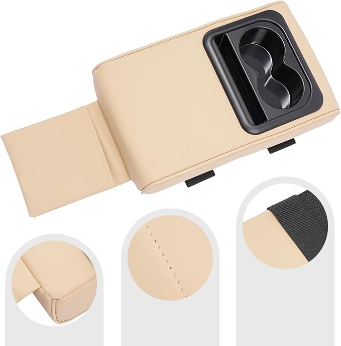 Universal Car Armrest Cushion Pad & Center Console Cover – Premium PU & Sponge, Ergonomic Design with Storage Organizer – Direct Replacement, Cup Holders, Phone Slot, Auto Interior Accessories