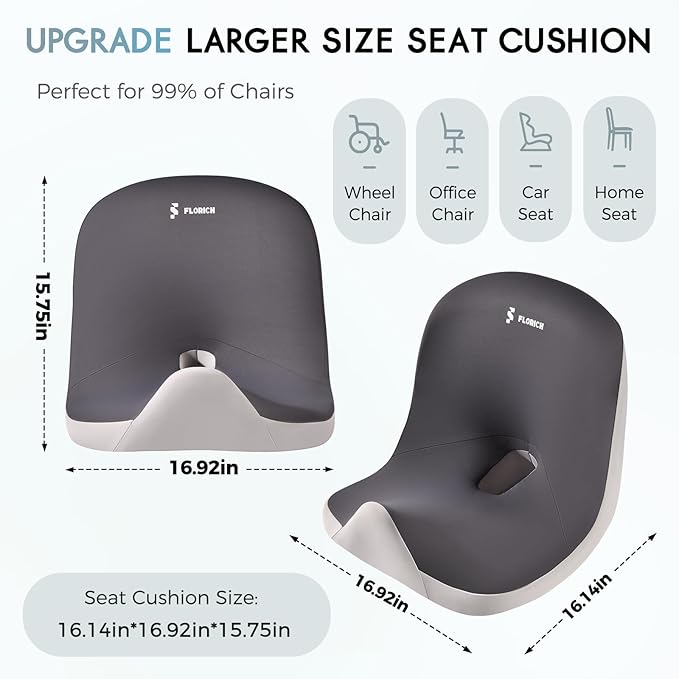 Car Seat Cushion and Lumbar Support Pillow, Larger Memory Foam Seat Cushion, Ergonomic L-Shaped Design Cushion for Back Pain Relief, Non-Slip Driving Cushion for Car, Office, Truck, Wheelchair-Black