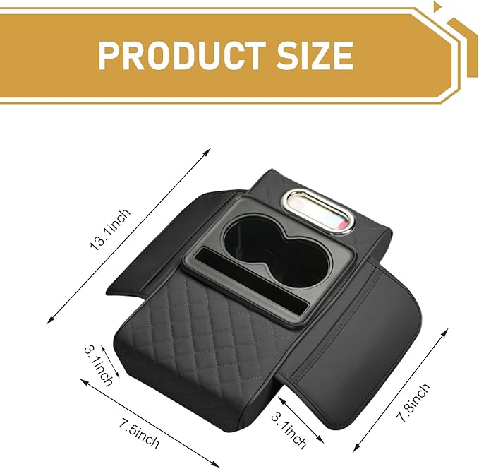 1 PC Car Center Console Cover Organizer, Car Armrest Box Height Increase Pad with 2 Cup Holders and 1 Tissue Box, Highly Elastic Sponge 3.15" H Armrest Booster Cushion for Cars (Black)