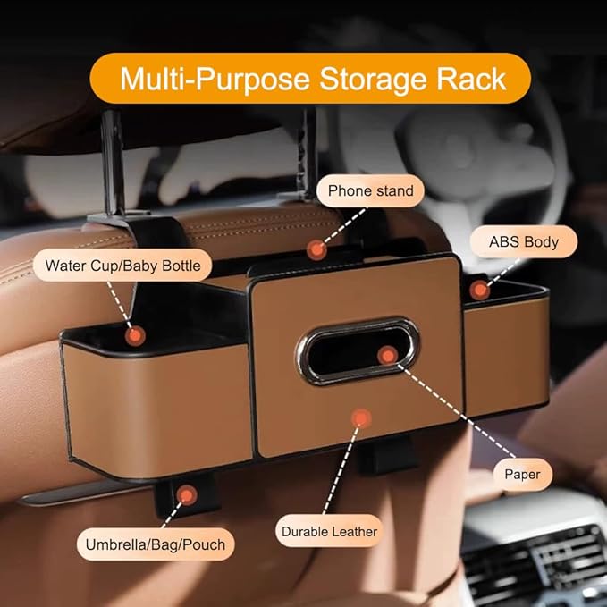 Multifunctional Car Organizers and Storage Back Seat, 3-in-1 Car Backseat Organizer, Car Seat Organizer Backseat, with Tissue, Phone, Cup, Handbag Holder (Beige)