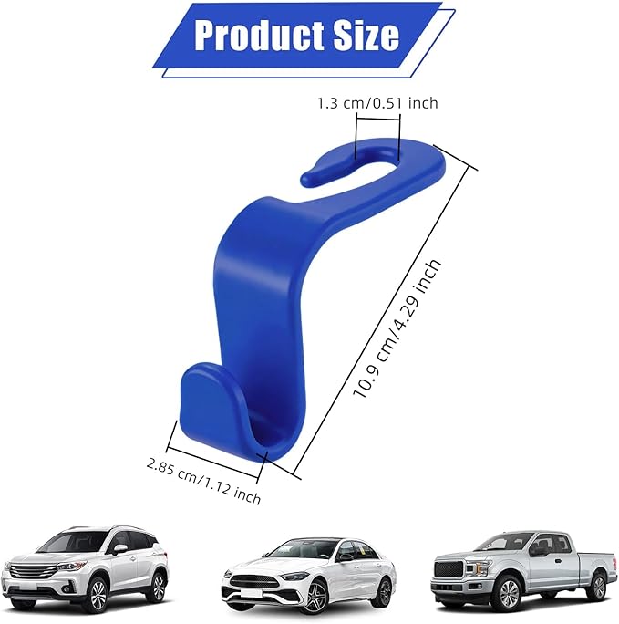 4 PCS Car Headrest Hooks - 360 Rotatable Auto Back Seat Storage Organizer, Universal Vehicle Car Organization Hangers for Purses, Bags, Cloths & Water Bottles Hook Seat Accessories, Blue