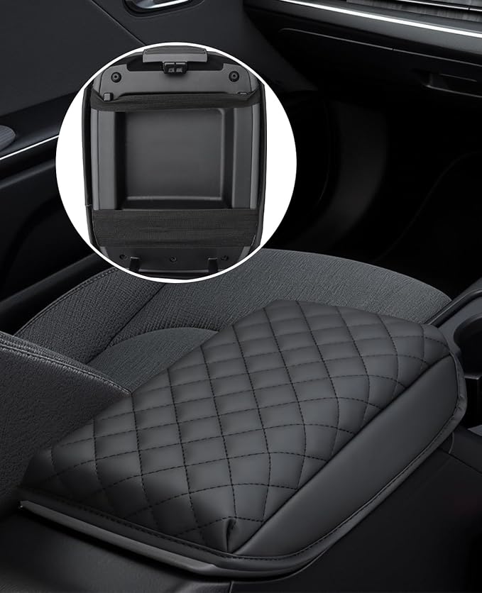 INTGET Center Console Cover for Kia K4 Accessories 2025 2026 LX/LXS/EX/GT-Line/GT-Line Turbo Car Interior Leather Armrest Arm Rest Lid Cushion Pad Protector (Black Argyle with Pad, for 2025+ K4)