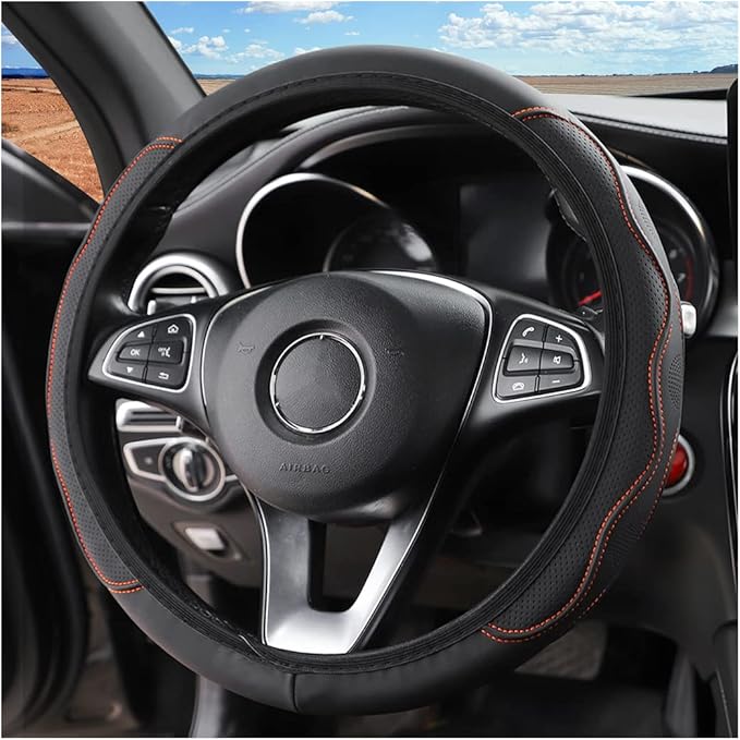 LoyaForba Car Steering Wheel Cover, Non-Slip Microfiber Leather Steering Wheel Cover, Breathable Vehicle Soft Handle Protector, Universal Automotive Interior Accessories for Women Men Girls (Orange)