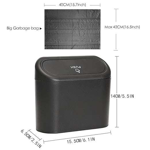 Car Trash with Lid - 2 Packs Universal Vehicle Mini Leakproof Garbage Bin Can Organizer Storage for Front Back Seat Accessories for Auto Office Bedroom Home(Black)