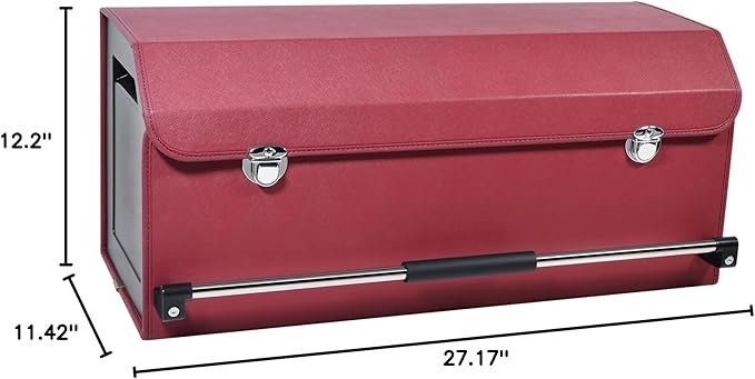XCF Car Trunk Organizer, Trunk Organizer for SUV with Push-pull Handle and Lid Car Leather Trunk Storage Box (Claret, 27.17 x 11.42 x 12.2in)