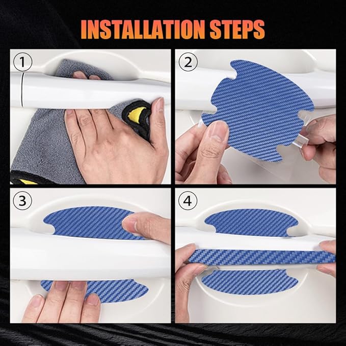 8PCS Car Door Handle Scratch Protectors, Car Door Handle Stickers, Carbon Fiber Texture Anti-Scratches Bowl Sticker, Car Door Handle Paint Guard Cover Universal for Most Car, Truck (Blue)