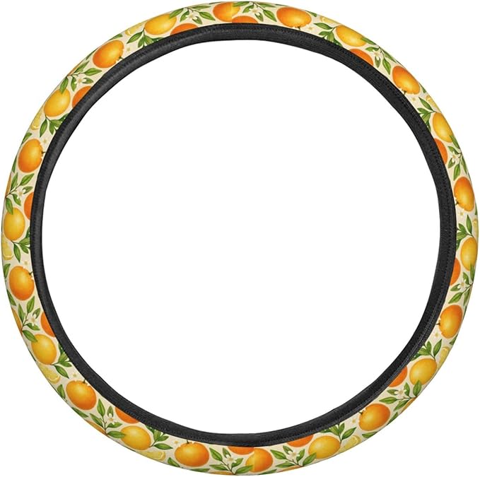 FeHuew Watercolor Oranges Leaves Steering Wheel Cover for Women, Girls 15 inch Universal Auto Car Anti Slip Wrap Steering Wheel Covers Fit for Vehicles, Truck, SUV