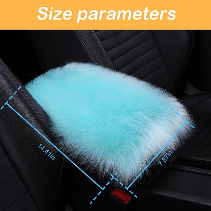 Auto Center Console Pad, 11.8" x 7.9" Furry Armrest Cover Universal for SUV/Truck/Car, Warm Winter Premium Faux Sheepskin Wool, Soft Fluffy Car Armrest Seat Box Cushion Protector (Blue)