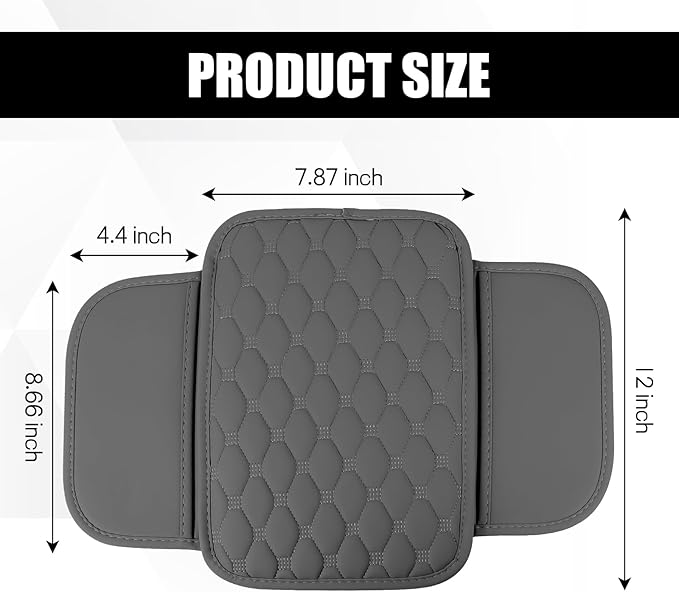 Car Center Console Cover, Leather Auto Armrest Cover Protector, Waterproof Armrest Center Console Pad with 2 Storage Bags, Universal Armrest Seat Box Pad for Vehicle SUV Truck (Gray)